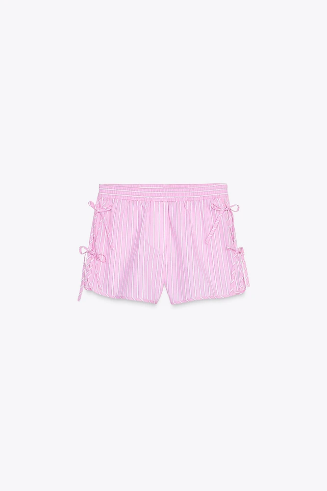 STRIPED POPLIN SHORTS WITH SIDE TIES