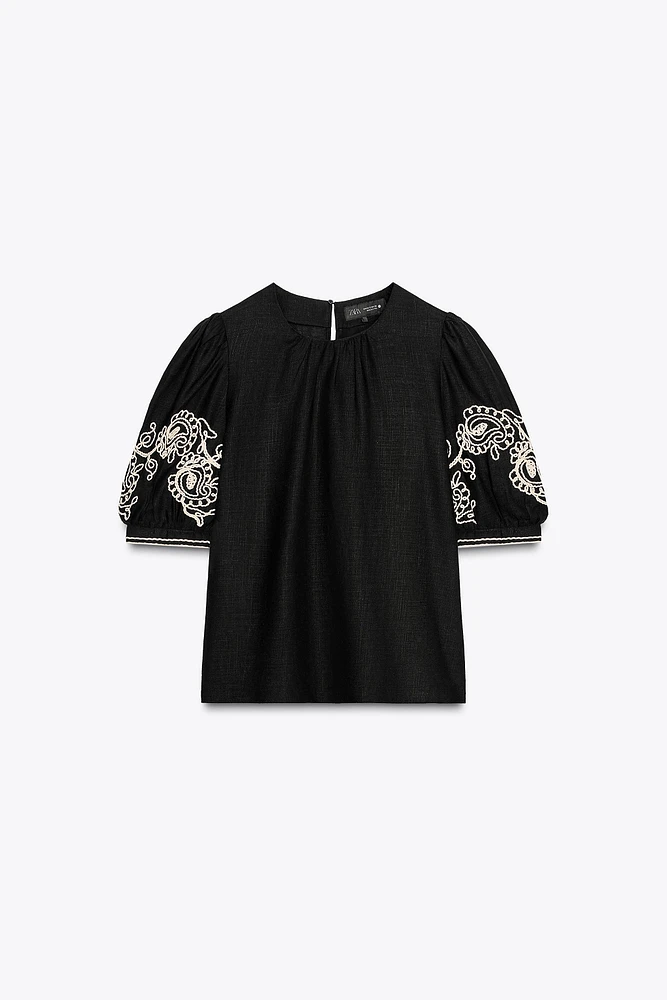 TOP BRODÉ MÉLANGE DE LIN ZW COLLECTION