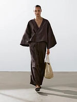 Kimono cache-cœur en lin mélangé
