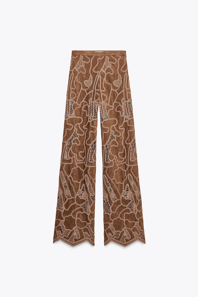 FAUX SUEDE CROCHET PANTS