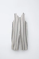 STRIPED LINEN LONG OVERALLS