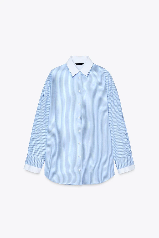 CHEMISE À RAYURES EN POPELINE MATIÈRES VARIÉES