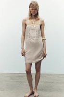 PLEATED LACE STRAP DRESS