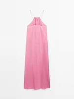 Robe longue froncée à encolure américaine