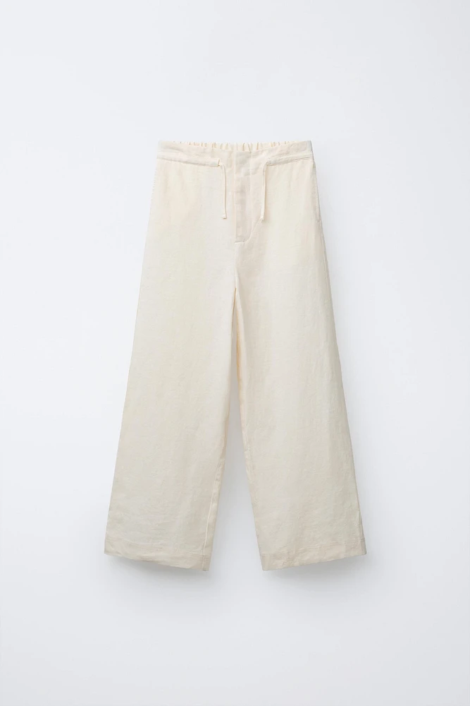 100% LINEN WIDE LEG PANTS