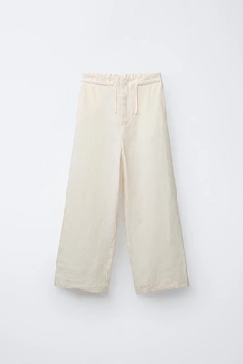 100% LINEN WIDE LEG PANTS