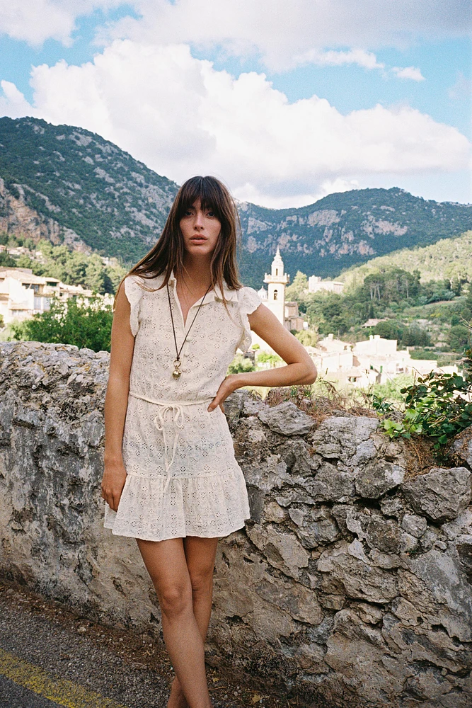 EMBROIDERED BELTED DRESS