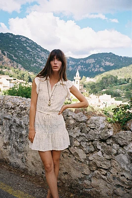 EMBROIDERED BELTED DRESS