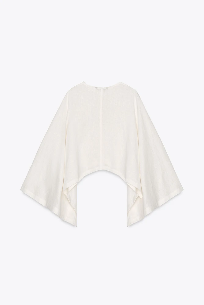ASYMMETRIC LINEN KIMONO CAPE