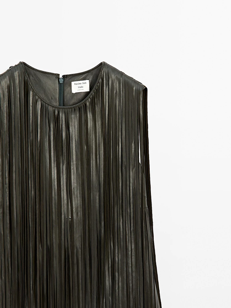 Robe courte à franges en cuir nappa - Studio