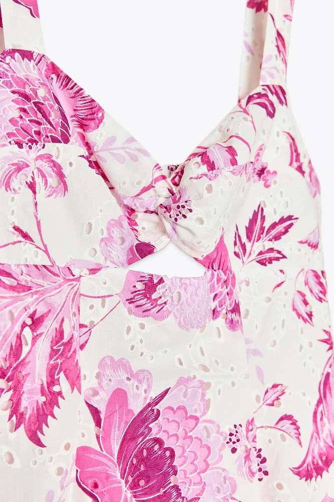 PRINTED DRESS WITH OPENWORK EMBROIDERY