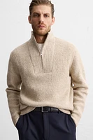 TEXTURED ZIPPERED COLLAR SWEATER