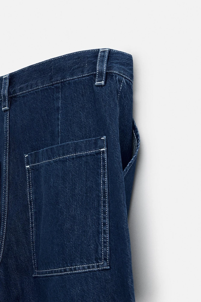 CONTRAST STITCHED WIDE LEG JEANS