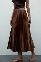 PLEATED SATIN MIDI SKIRT