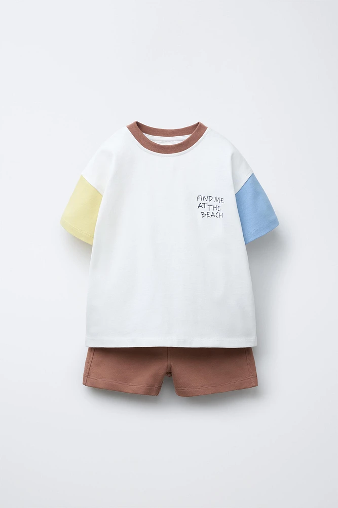 ENSEMBLE JOGGING T-SHIRT ET BERMUDA COLOR BLOCK