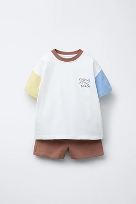 COLOR BLOCK JOGGING T-SHIRT AND BERMUDA SET
