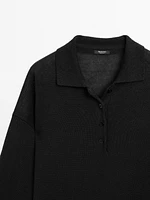 Oversize knit sweater with polo collar