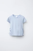 RIBBED CUT OUT BOW T-SHIRT