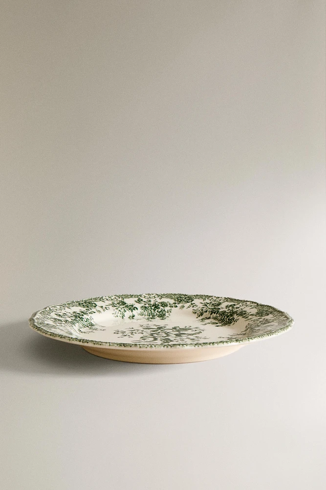 ASSIETTE PLATE FAÏENCE IMPRIMÉ FLEURS