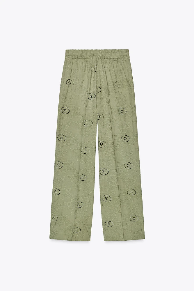 STRAIGHT LEG PANTS WITH OPENWORK EMBROIDERY