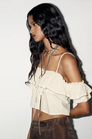 COLD-SHOULDER BEADED CROP TOP