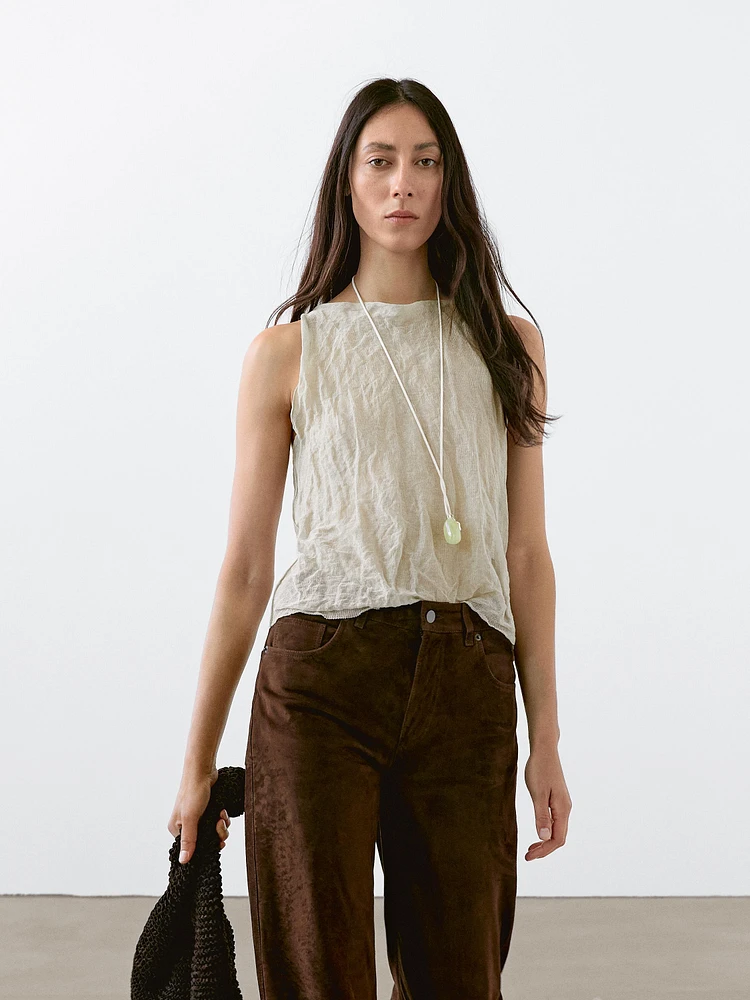 Top encolure américaine effet froissé