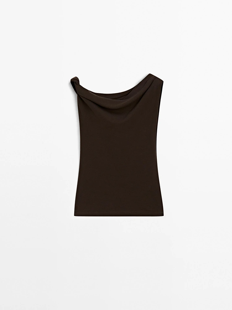 Top drapé avec nœud en coton