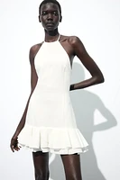 ROBE MINI HALTER À VOLANTS