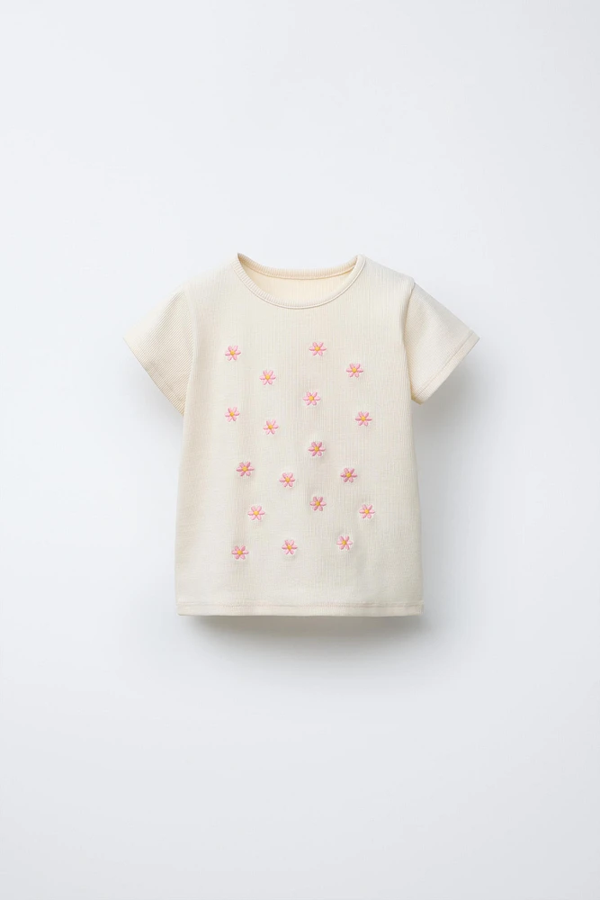 EMBROIDERED FLORAL RIB T-SHIRT