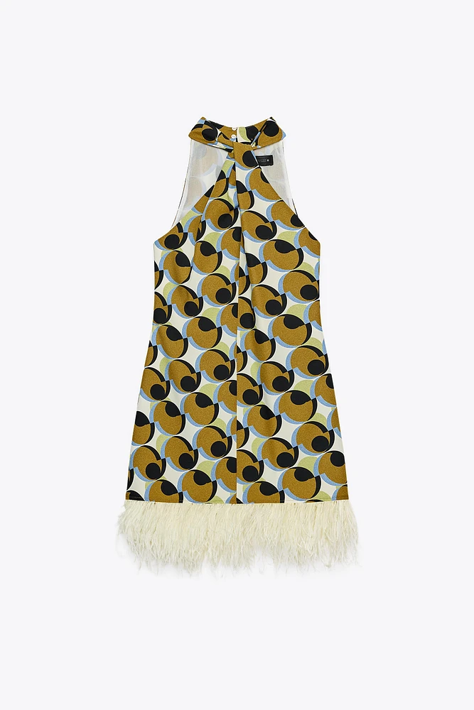 ROBE COURTE IMPRIMÉE GÉOMÉTRIQUE PLUMES