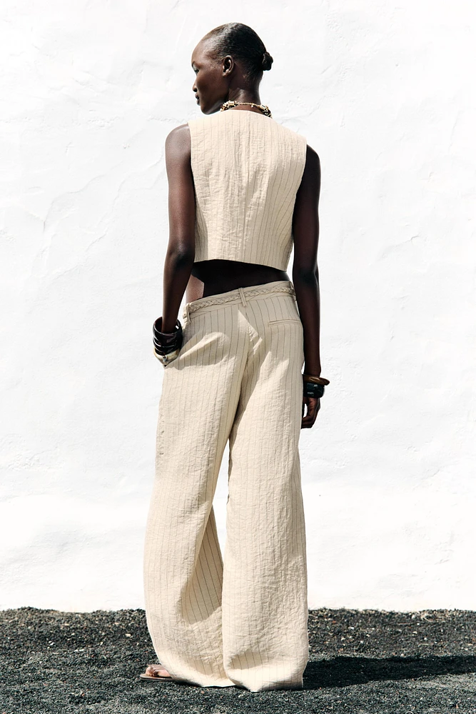 STRIPED PANTS WITH BRAIDED BELT