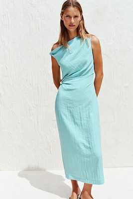 ASYMMETRIC MIDI DRESS WITH APPLIQUÉ