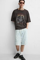 SCRATCHED BAGGY FIT DENIM SHORTS