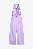 SATIN EFFECT HALTER JUMPSUIT