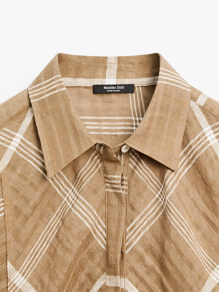 Chemise à carreaux fluide en lin mélangé