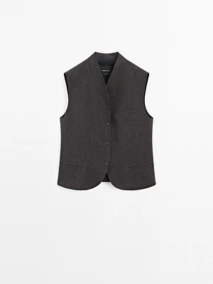 Veste sans manches col roulé 100 % lin