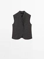 Veste sans manches col roulé 100 % lin
