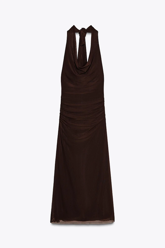 ROBE TULLE HALTER DRAPÉE