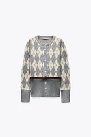 BELTED ARGYLE KNIT SWEATER