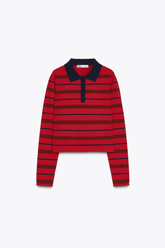 STRIPED KNIT POLO SWEATER