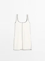 Linen mini dress with contrast trims