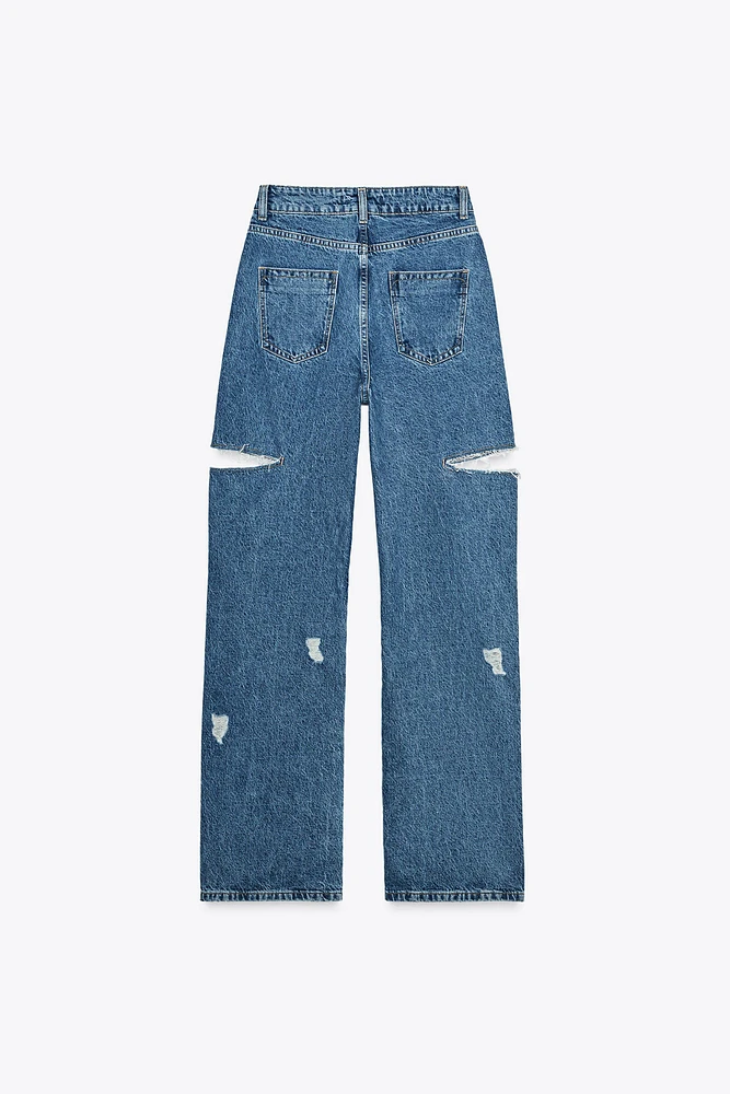 Z1975 MID-RISE STRAIGHT CUT OUTS RIPPED JEANS
