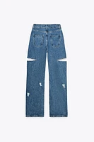 Z1975 MID-RISE STRAIGHT CUT OUTS RIPPED JEANS