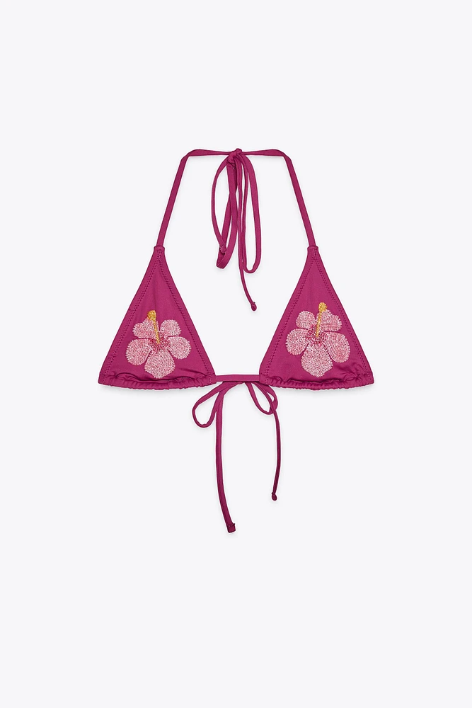 FLORAL BEADED BIKINI TOP