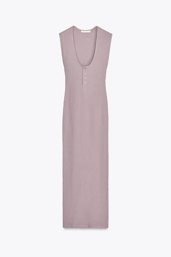 RIBBED MIDI BUTTON DRESS