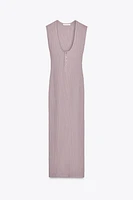 RIBBED MIDI BUTTON DRESS
