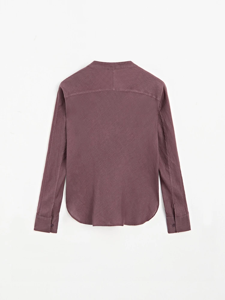 Flowing linen shirt with stand collar