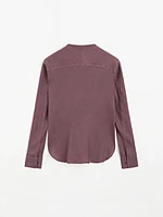 Flowing linen shirt with stand collar