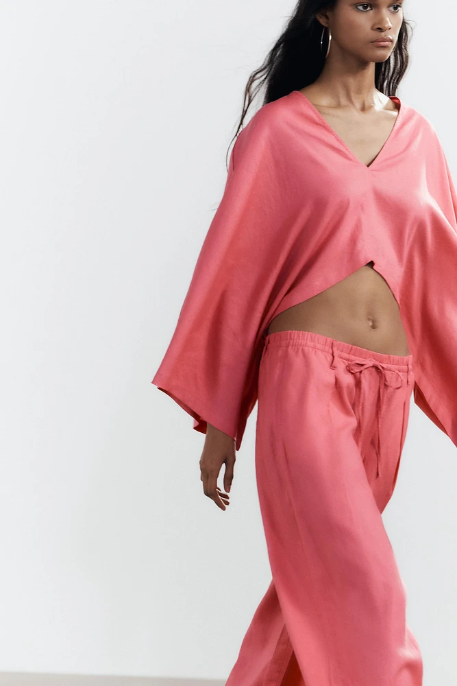 ASYMMETRIC LINEN BLEND CAPE KIMONO