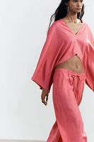 ASYMMETRIC LINEN BLEND CAPE KIMONO